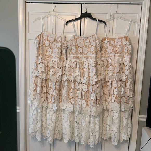 Just Me Dresses & Skirts - Just Me NWOT White & Nude Floral Lace Tiered Sleeveless Midi Dress